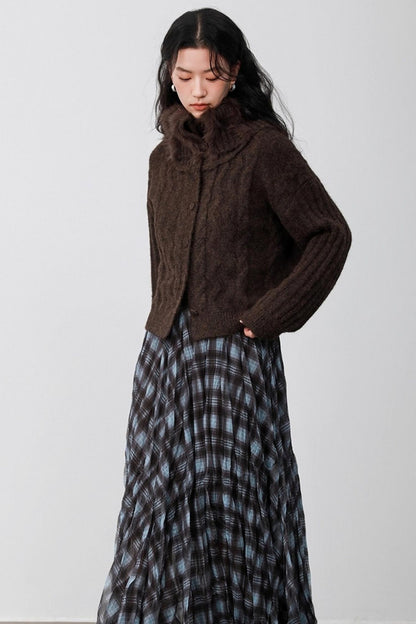 Caramel Brown Fur Collar Cardigan