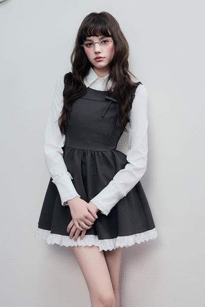 Spring Lace Bow Waist Tank Dress