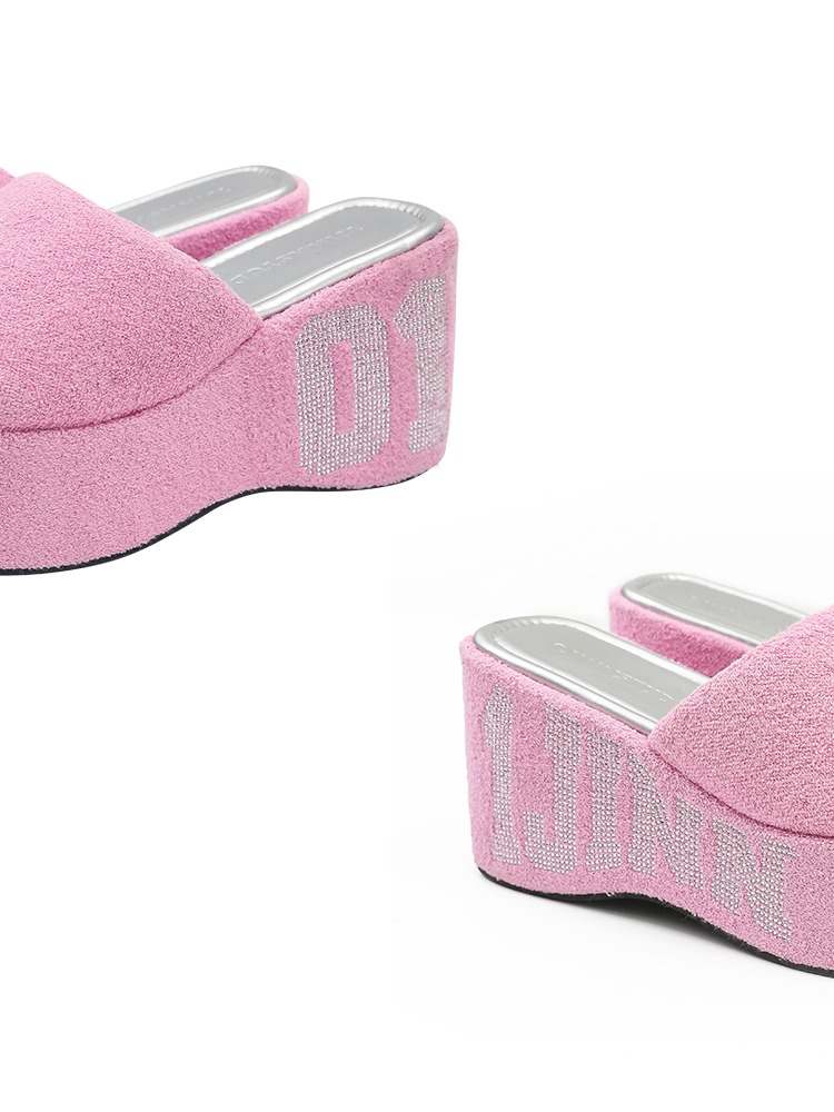 Colorful Rhinestone Wedge Heel Platform Slippers