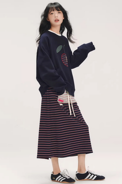 Striped Elastic Waist Skirt