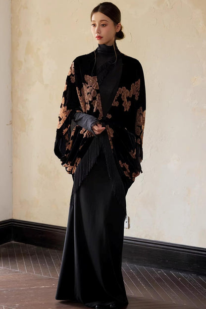 Embroidered Batwing Shawl Jacket