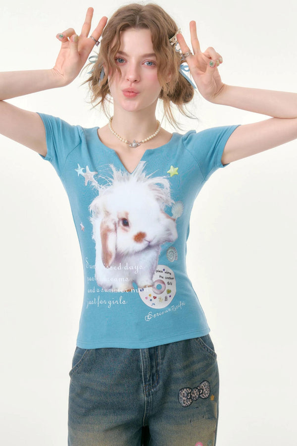 Blue Rabbit V-Neck T-Shirt