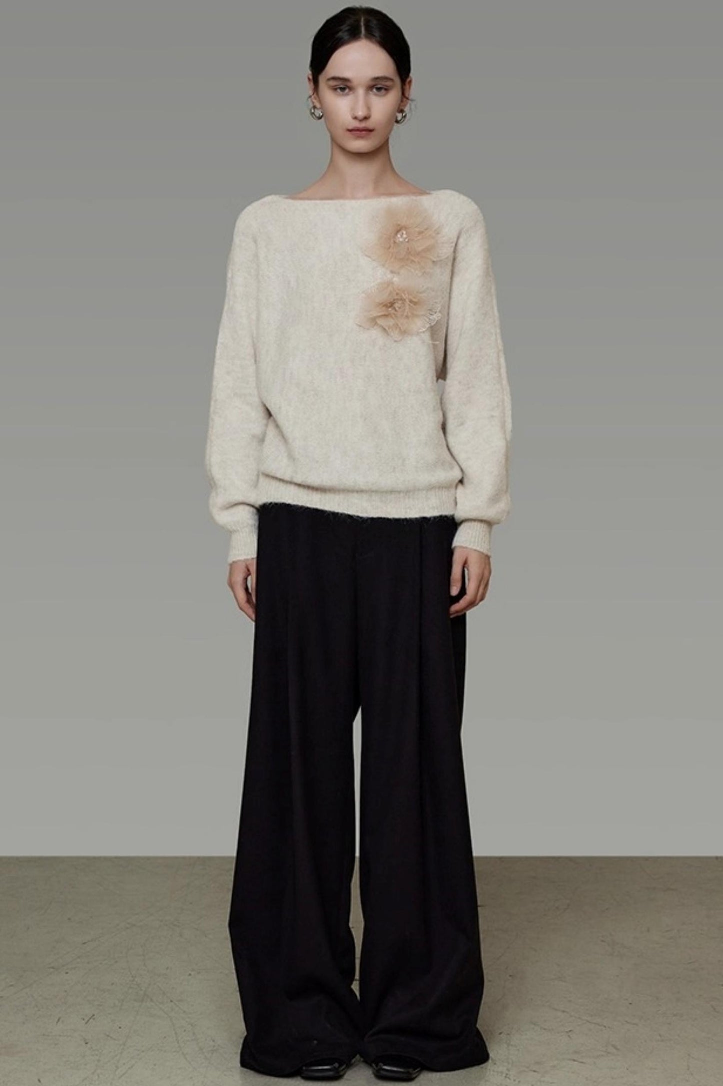 Off-Shoulder Floral Knit Top