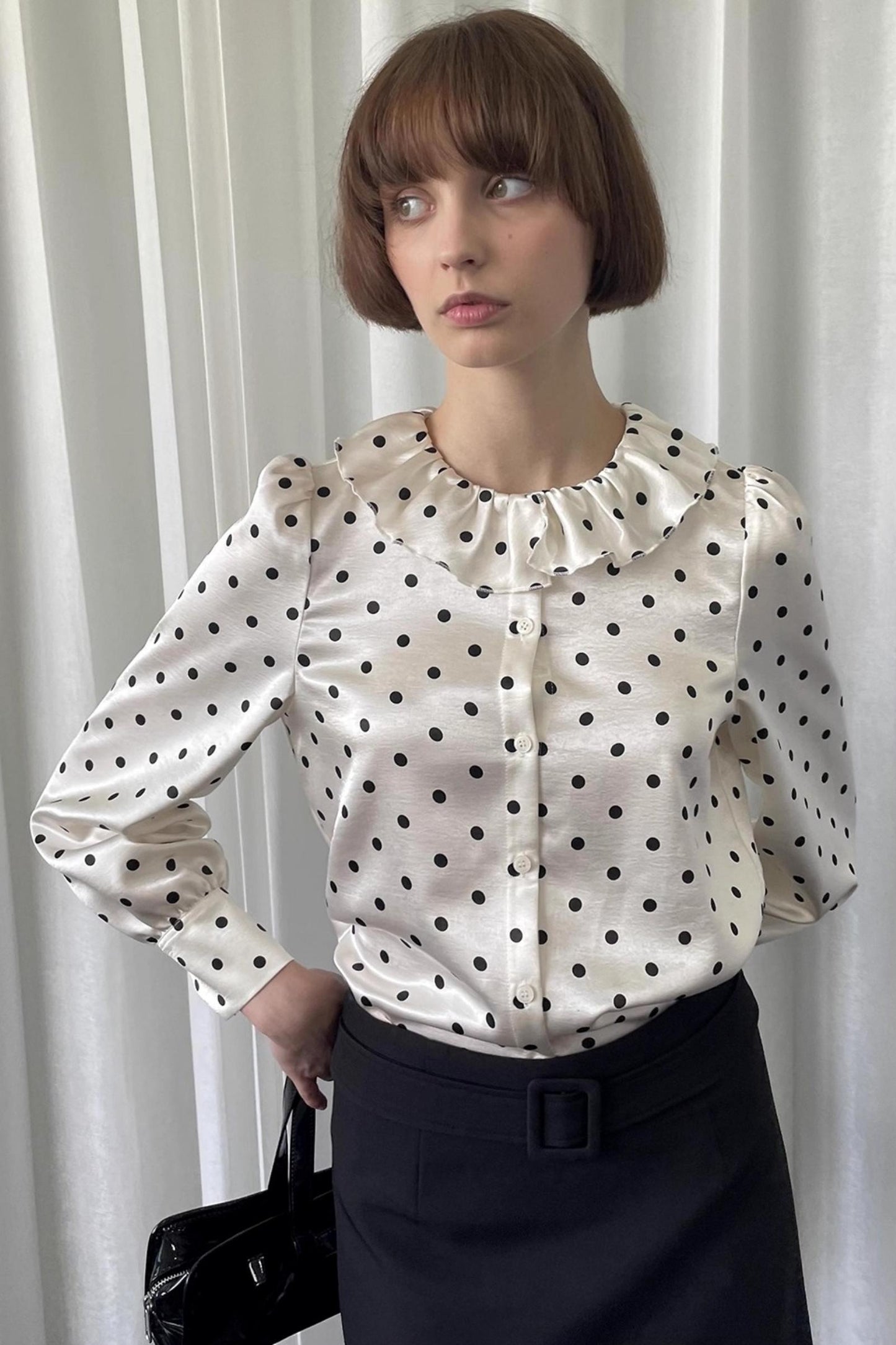 Loose Lace Polka Dot Satin Shirt