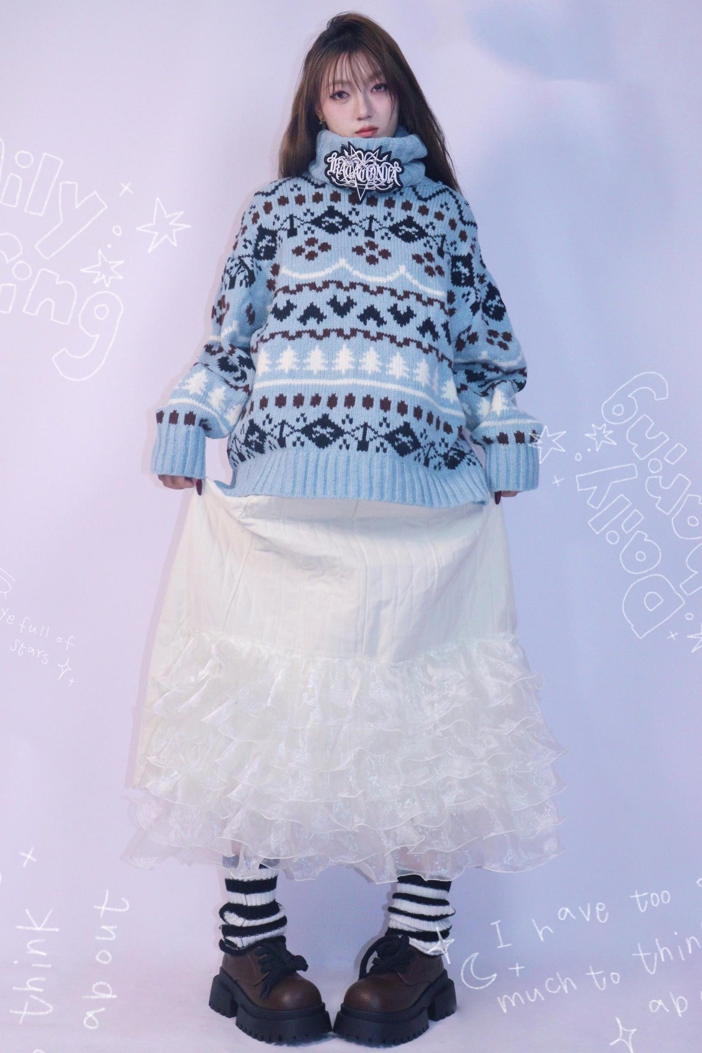 Strange Blue Jacquard Hooded Top