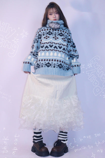 Strange Blue Jacquard Hooded Top