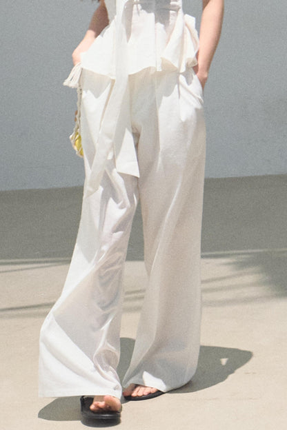 Eternal River Linen Bandeau Top & Wide-Leg Trousers Set-Up