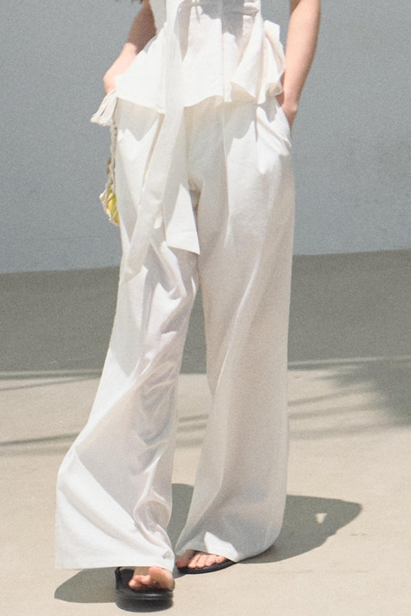 Eternal River Linen Bandeau Top & Wide-Leg Trousers Set-Up