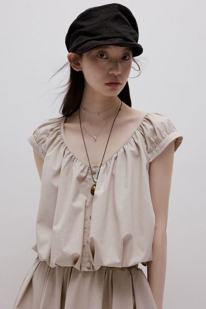 Apricot Gray Linen Top