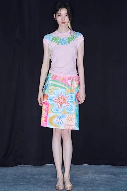 Reversible Bird and Tulip Skirt