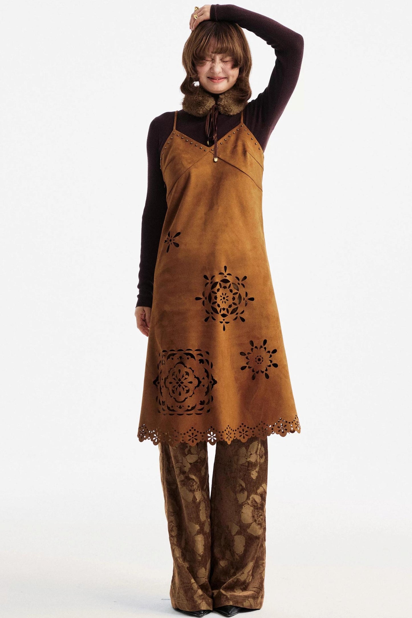 Lace-Up Fur Collar Scarf