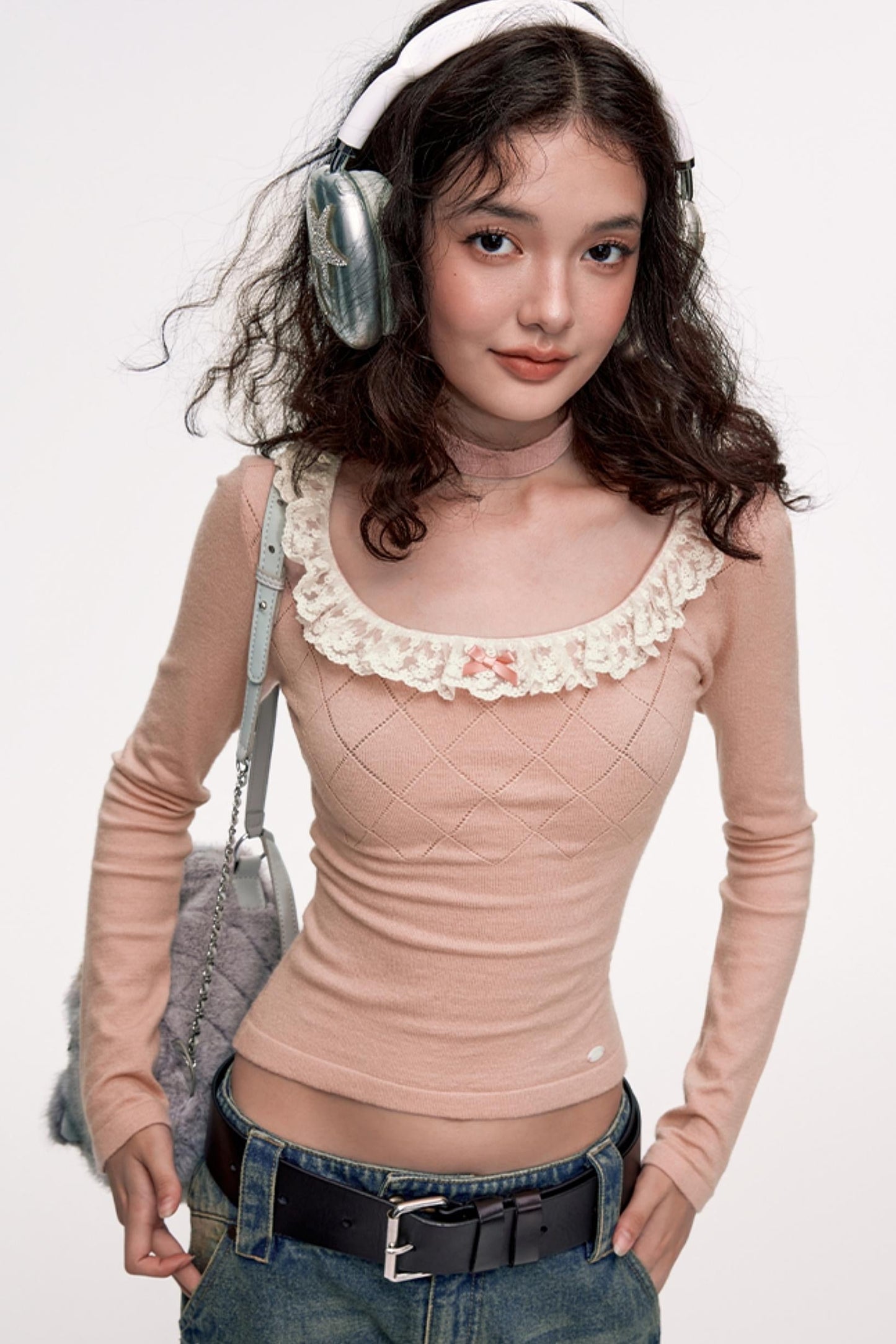 Girly Sweet Cool Lace Collar Knitted Top