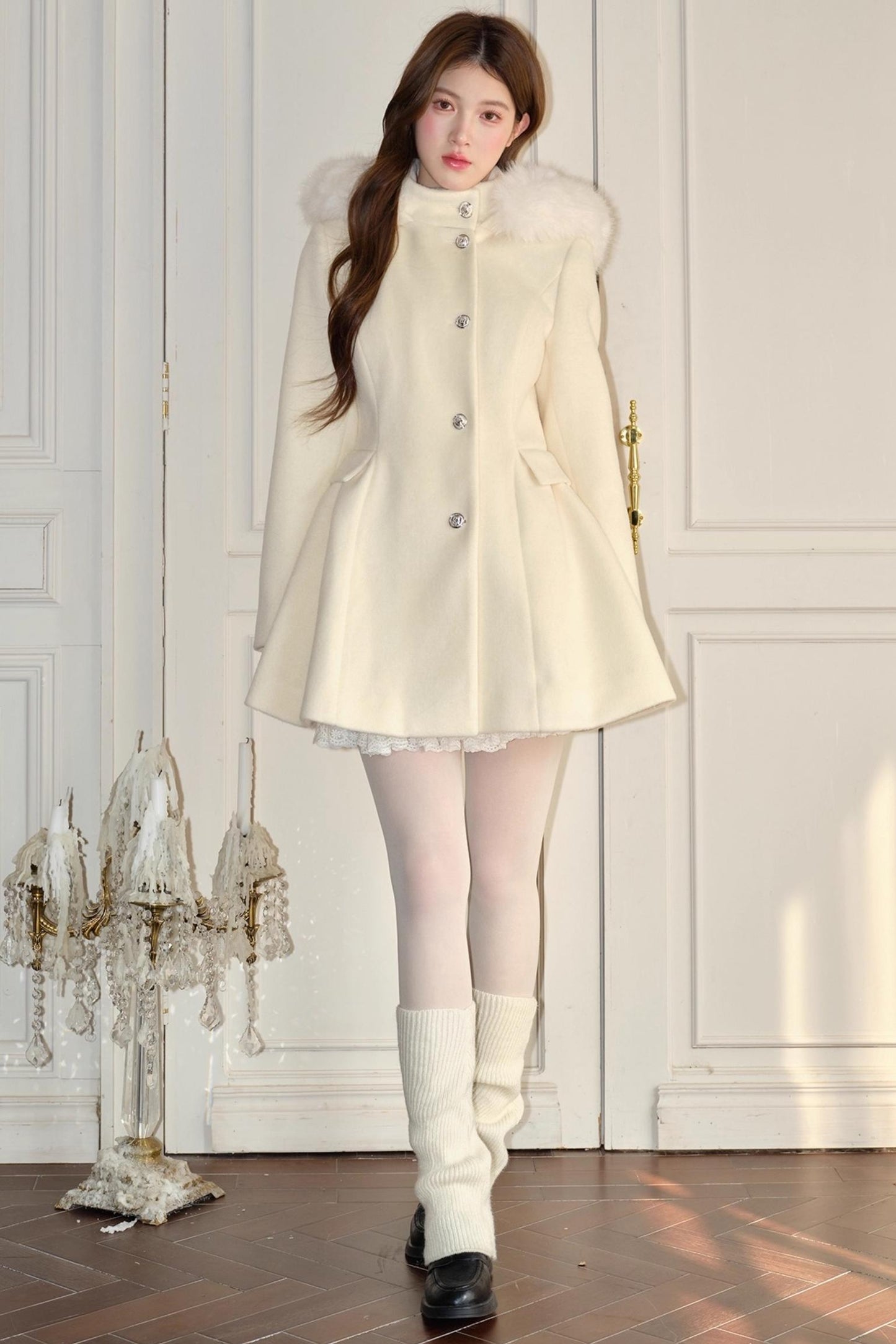 Ivory Hooded Wool Coat