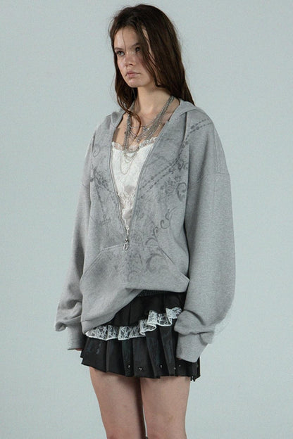 Lace Zip Kick Sleeve Hooded Sweatshirt