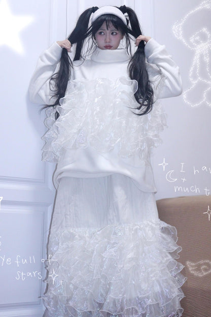 Corduroy Quilted Lace Skirt