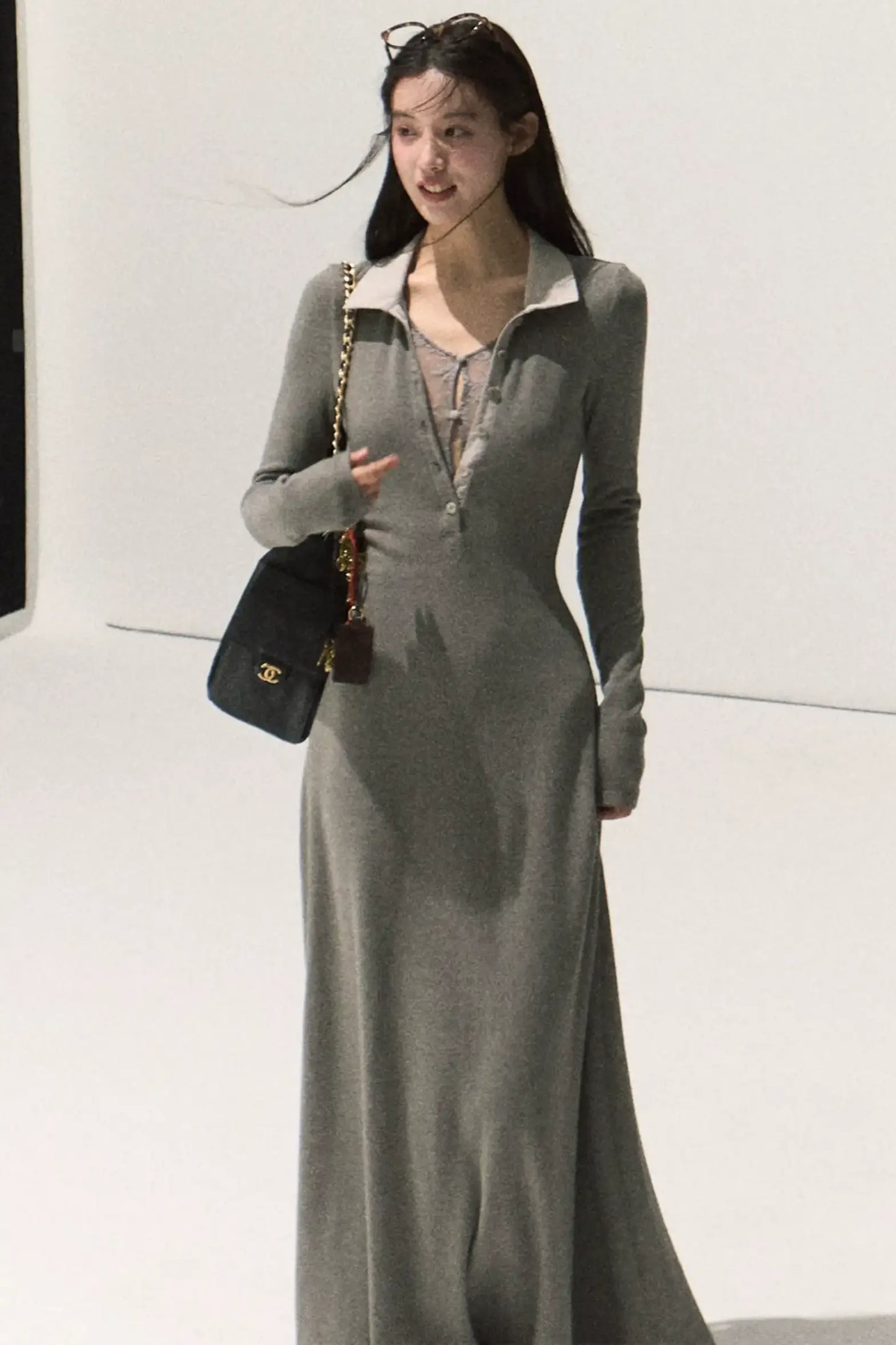 Plush Smoke Shirt Collar Dress Set-Up