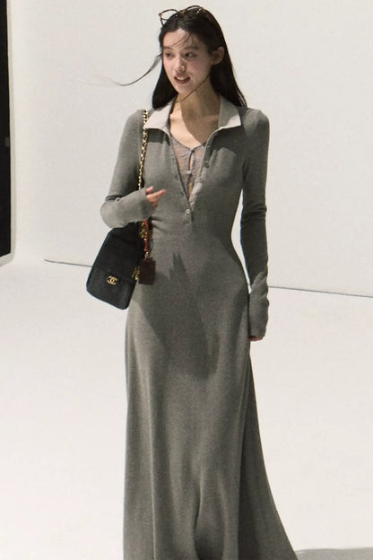 Plush Smoke Shirt Collar Dress Set-Up