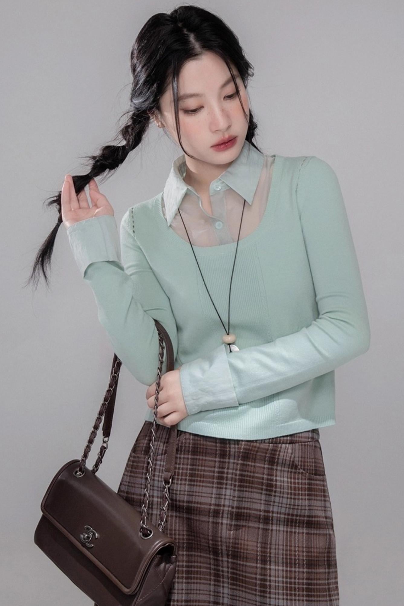 British Style Brushed Plaid With Belted Skirt