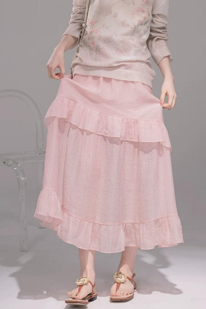 Pink Lyocell Pleated Skirt