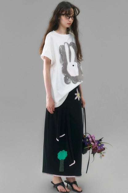 Rabbit Head Printed Cotton T-shirt