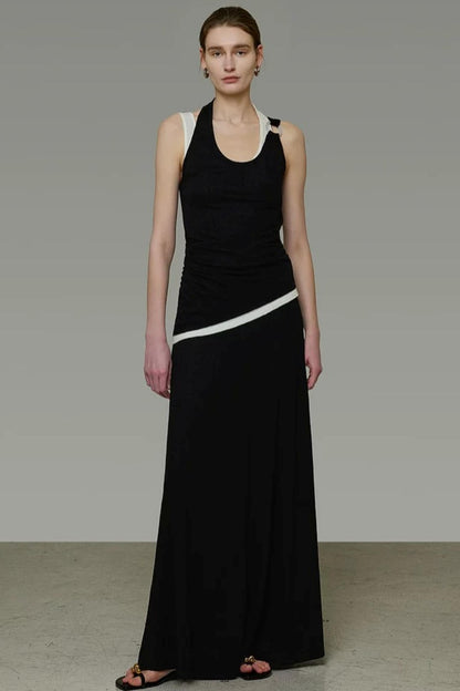 Contrasting Color Knitted Two-Piece Set-Up