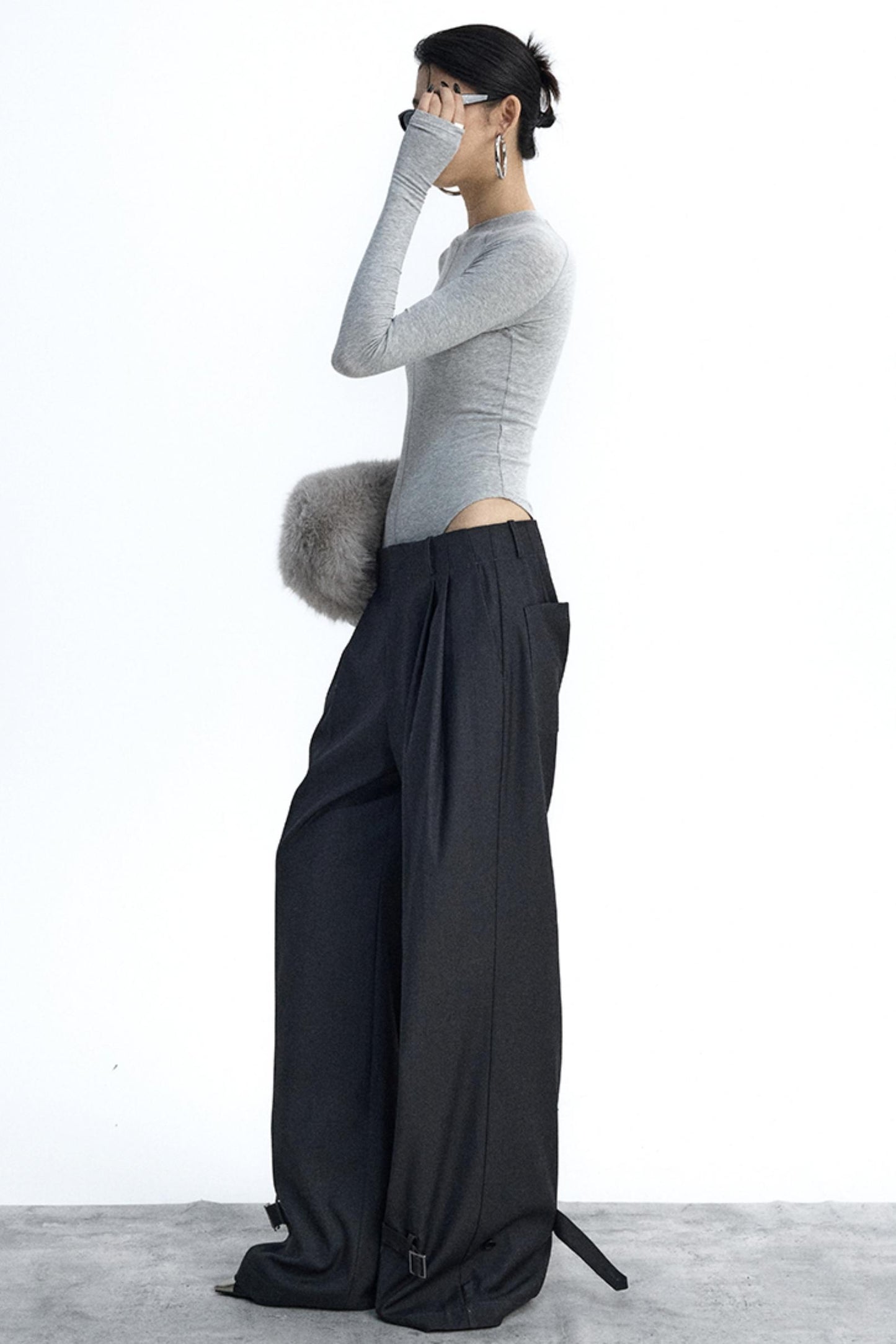 Dark Gray Pleated Suit Pants