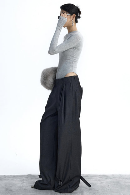 Dark Gray Pleated Suit Pants