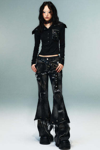 Punk High Neck Slim Knit Base Top