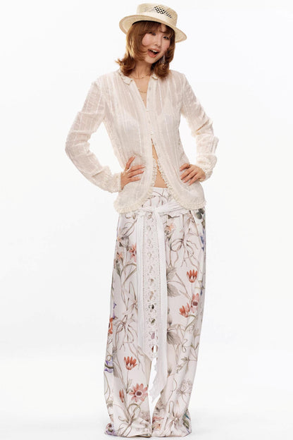 Retro Beige Lace Cardigan Top