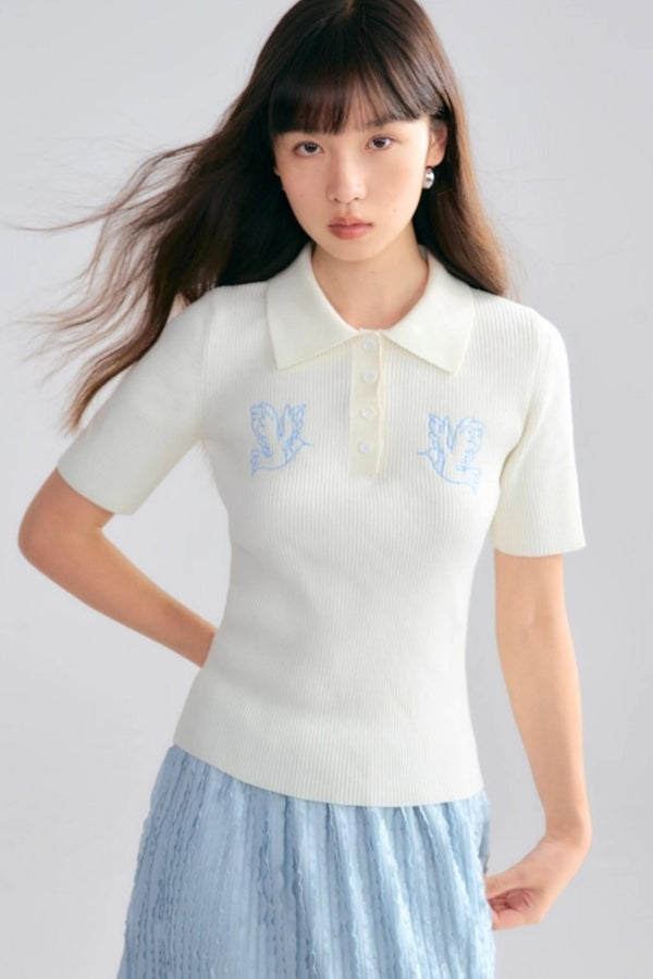 Asuka Love Poems Embroidery Polo Shirt