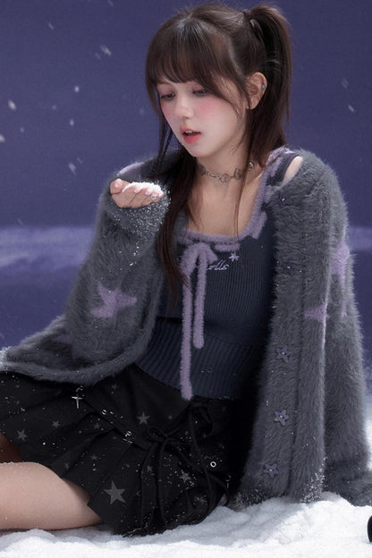 Gray Purple Star Plush Jacket Set-Up