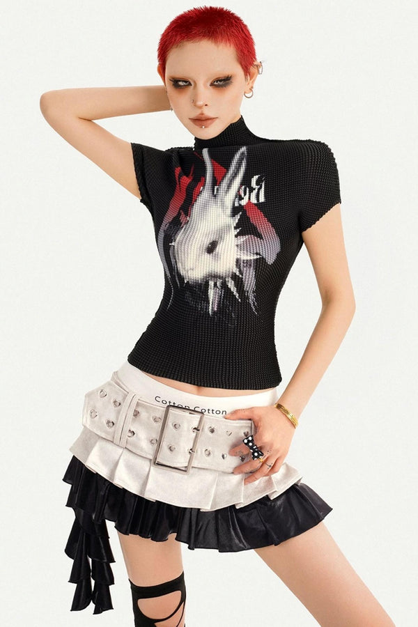 Silver Pleated Leather Skirt Set-Up