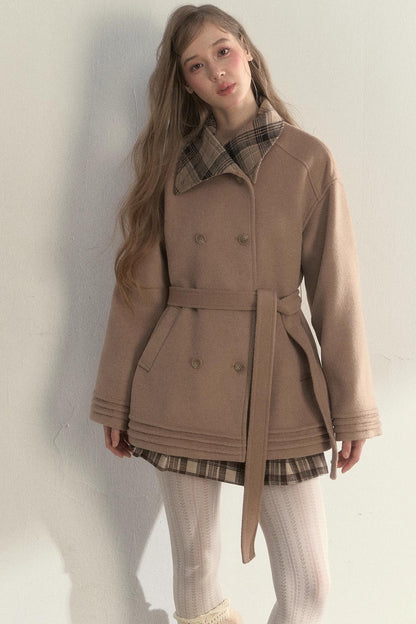 Plaid Double-Breasted Wool Coat