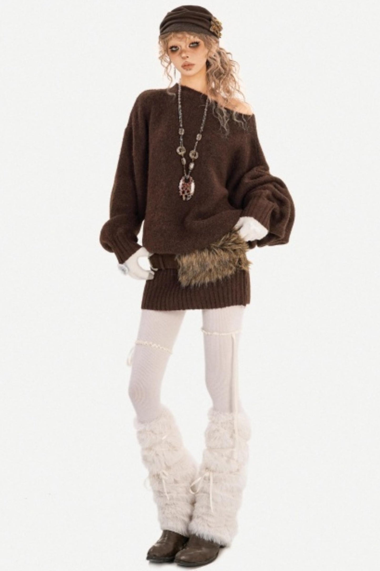 Purple Off-Shoulder Knit Dress