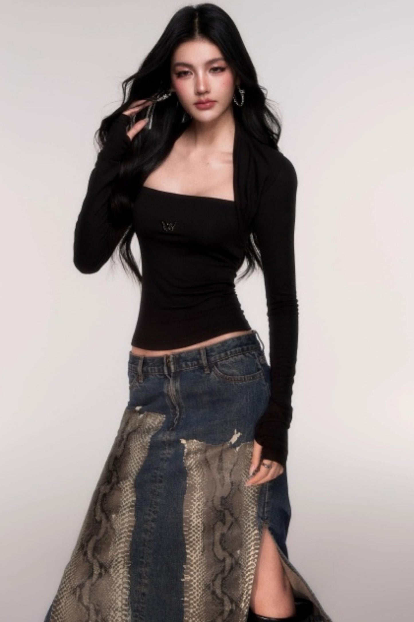 Fake Two Sleeve Slim Knit Top