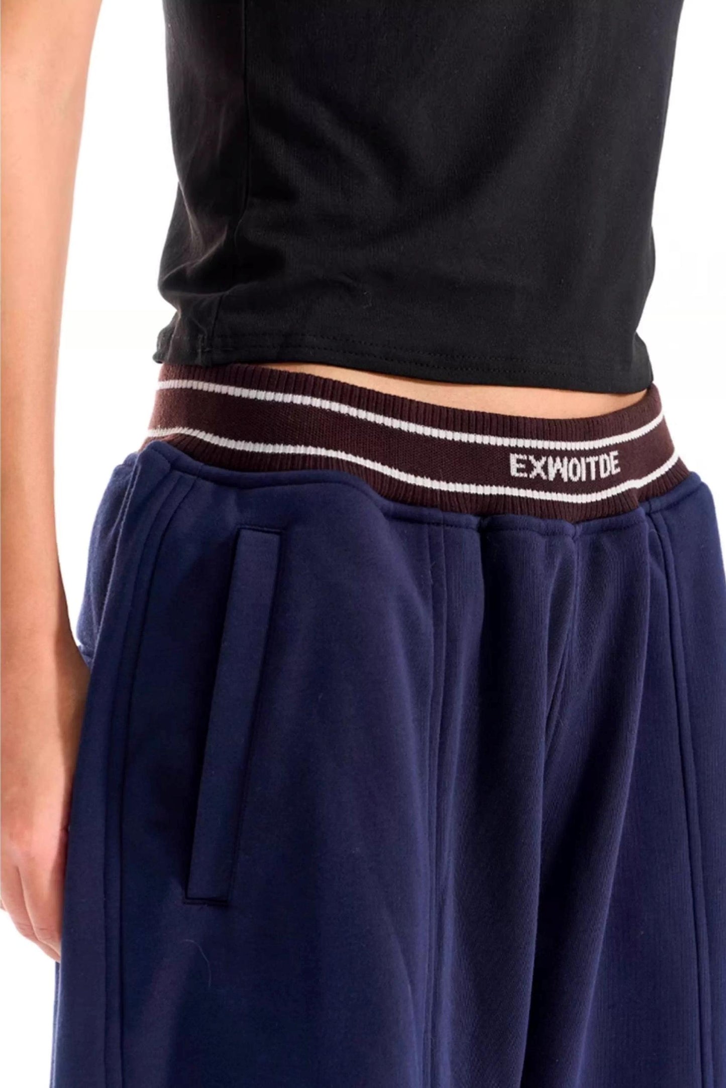 Contrast Ribbed Wide-Leg Pants