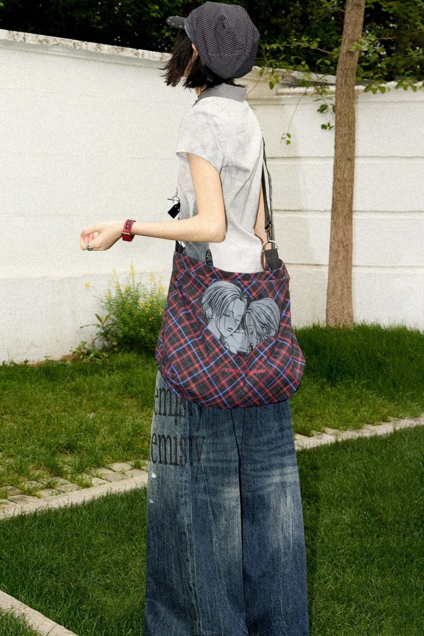 Retro Checkered Leather Canvas Bag