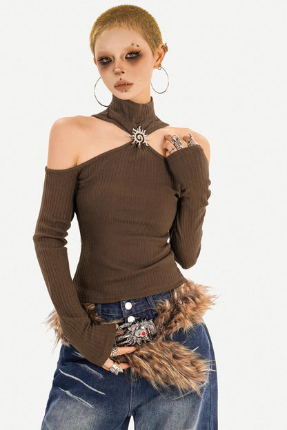 Black Off-Shoulder Halter Top