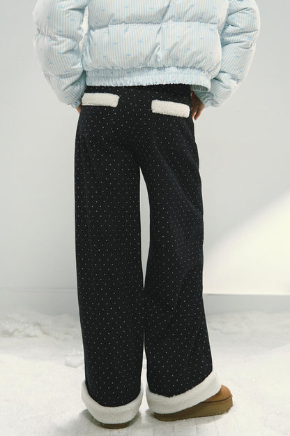Blue Polka Dot Wide-Leg Jeans Pants