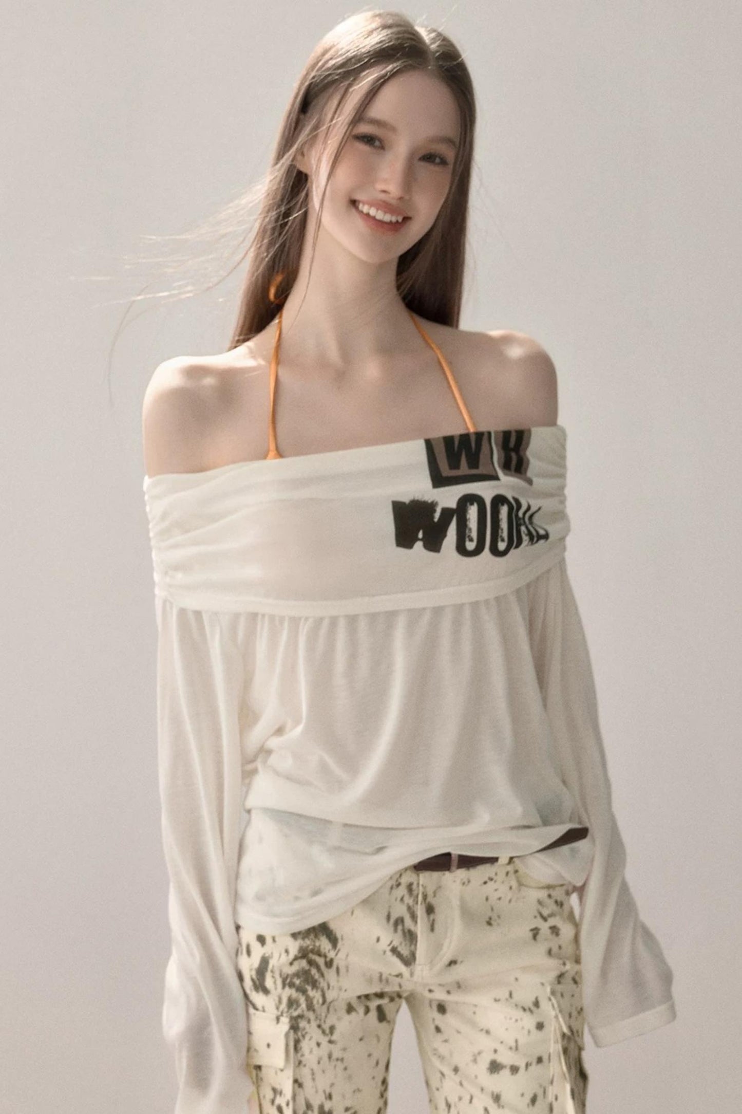 Sweet Off-Shoulder Printed Blouse