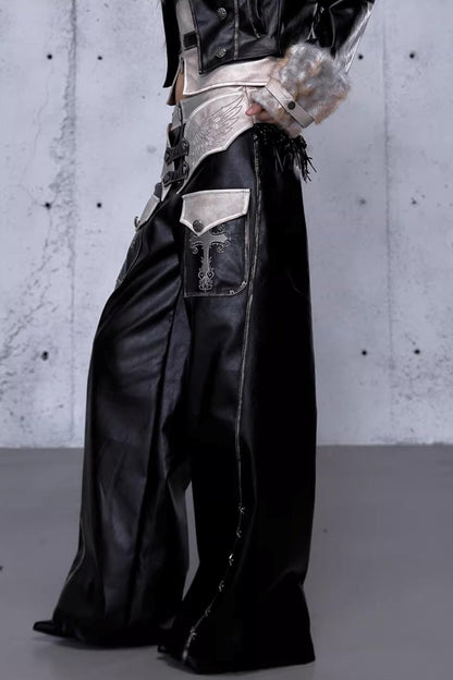 Punk-Lederhose mit Stickerei