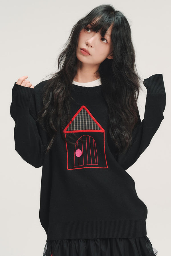 Color-Blocked Plaid Knit Top