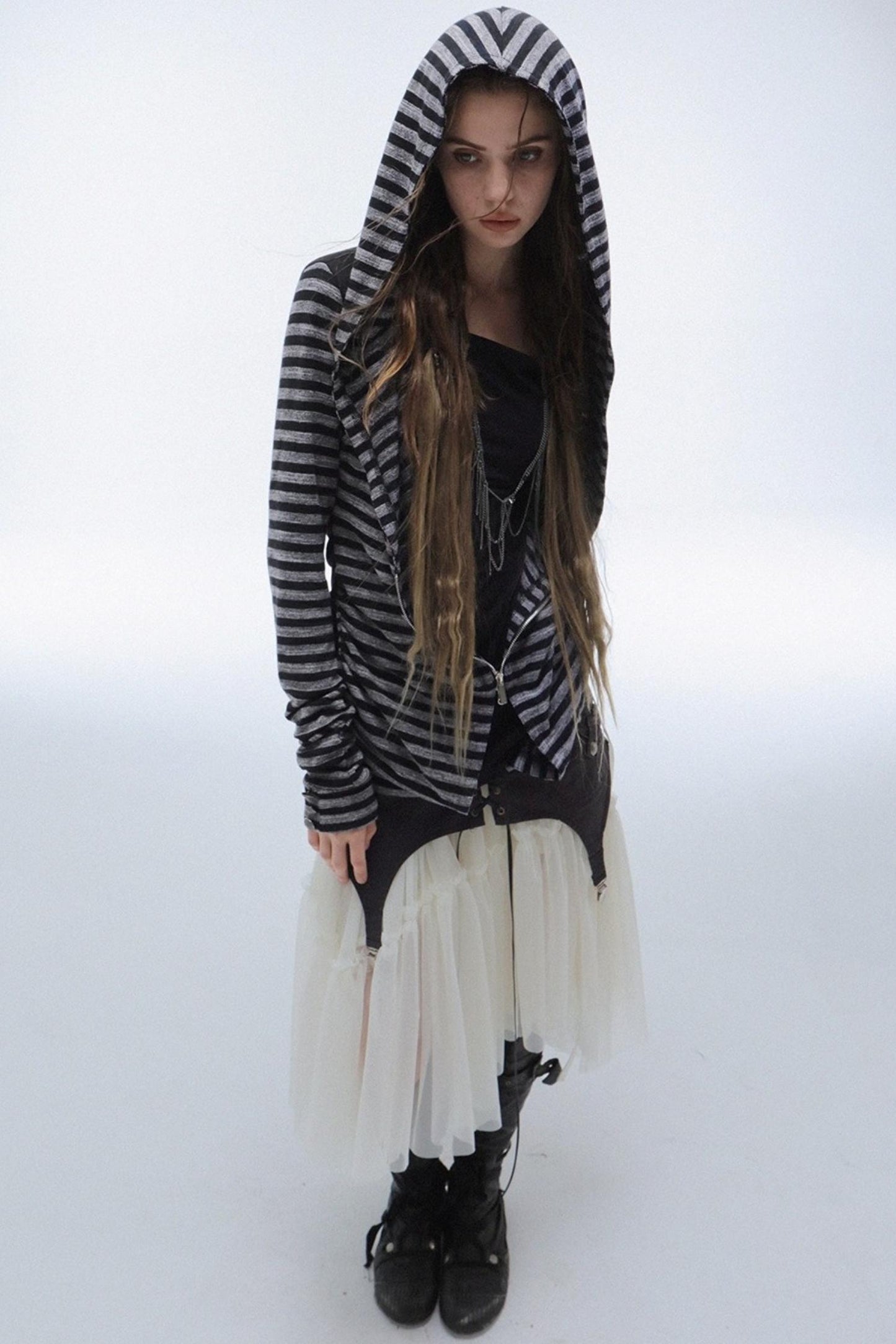 Long Sleeve Patchwork Zip Hooded Jacket