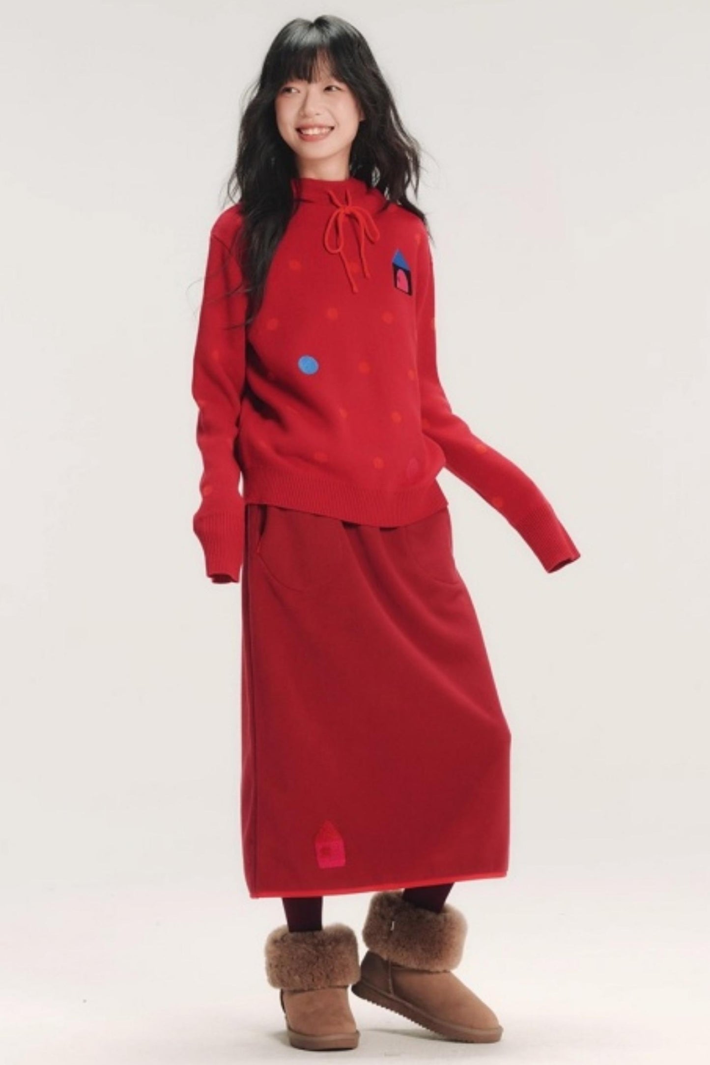 Colorful House Hooded Knit Sweater