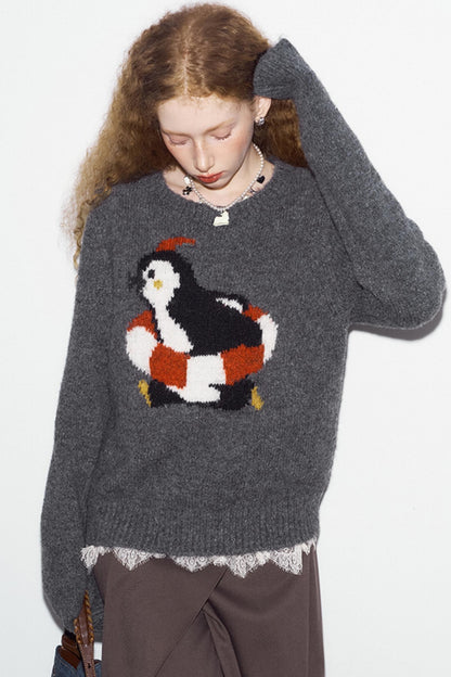 Penguin Jacquard Slim Knit Sweater