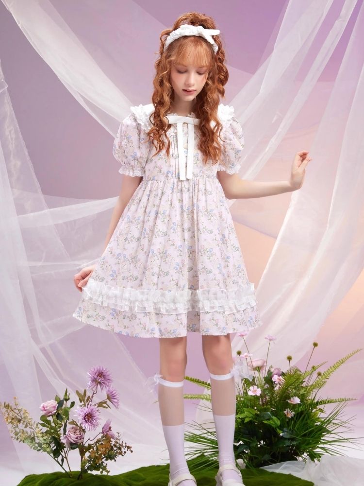 Bunny floral back bow cute doll dress