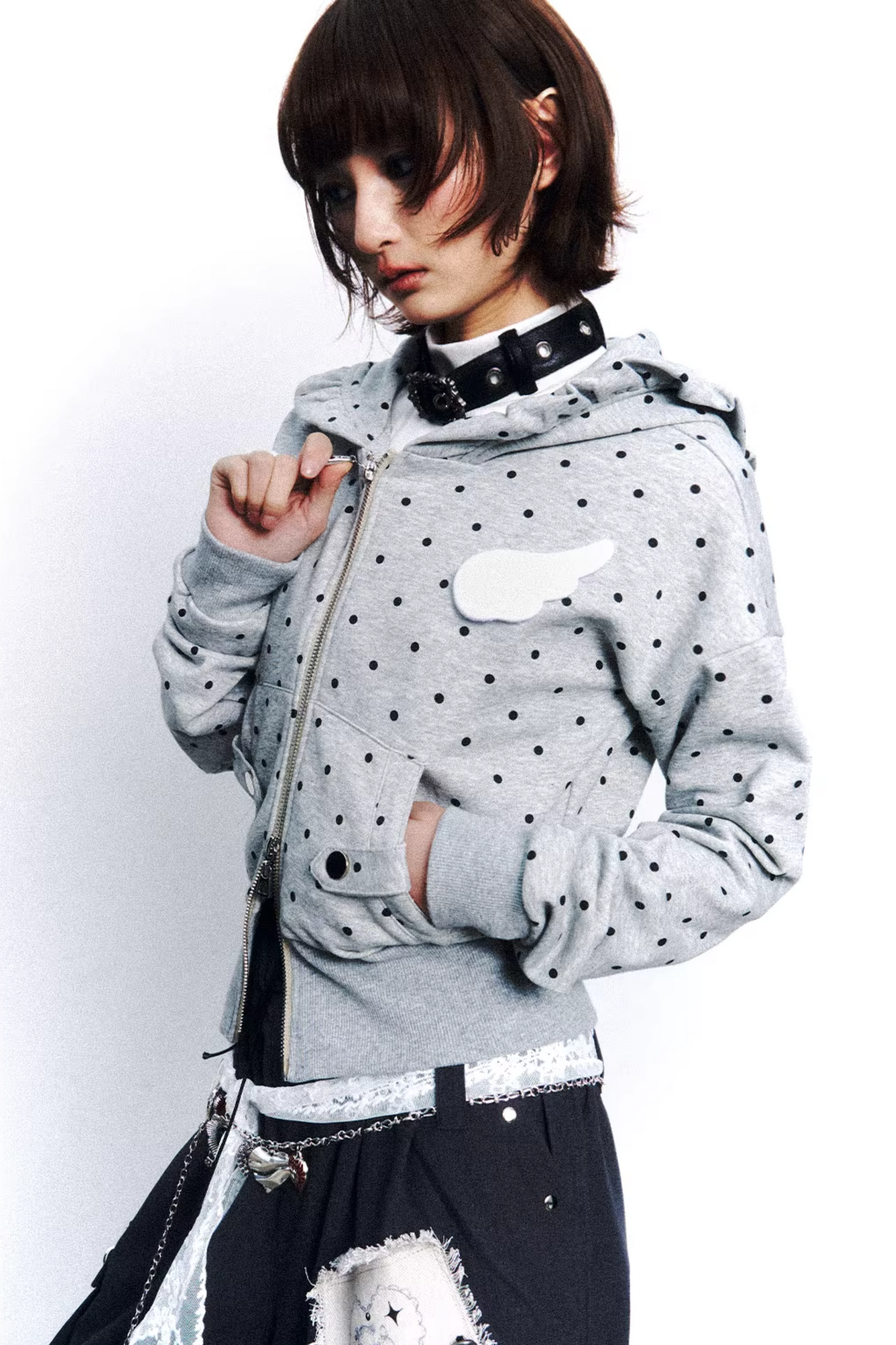 Polka Dot Lace Hooded Jacket