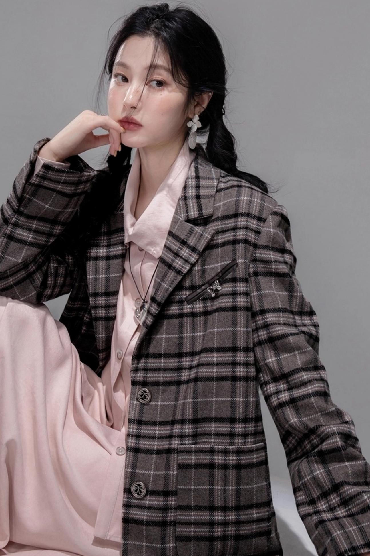 Wool Plaid Patchwork Tweed Jacket