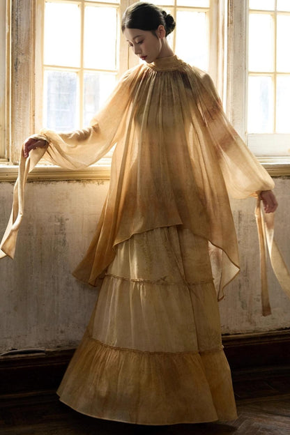 Romantic Lace-up Flowing Skirt Set-Up