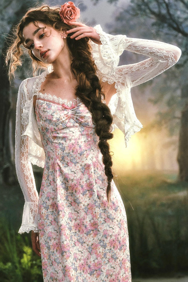 Satin Floral Camisole Dress Set-Up